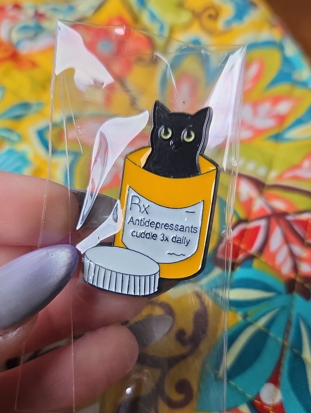 Black Cat in Yellow Prescription Bottle Enamel Pin - Pets Cat Accessory